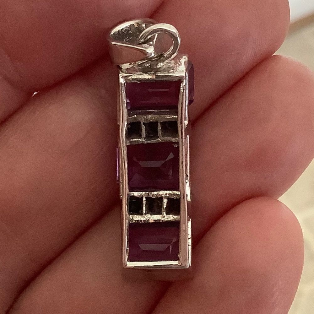 𝅺sterling SILVER AMETHYST/BLUE SAPPHIRE PENDANT​ - Picture 4 of 6